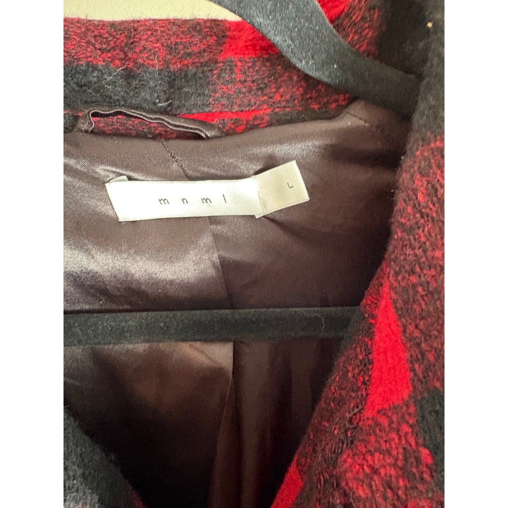 MNML Womens Coat Red Black Buffalo Plaid Belted Wrap Size L Designer Old Money - Picture 2 of 6